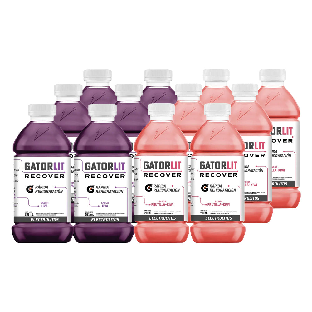 12x Mix Bebida Suero Gatorlit Frutilla Kiwi - Uva 591cc
