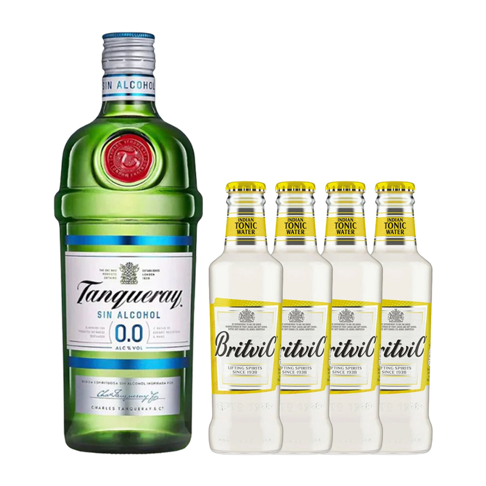 Pack Mocktail Gin & Tonic: Gin Tanqueray Sin Alcohol + 4 Tónicas Britvic 200cc