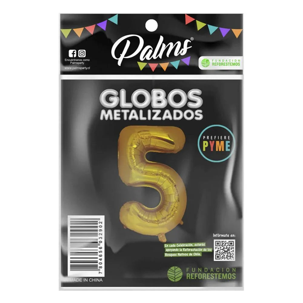 Globo Metalizado Dorado Número 5 Palms