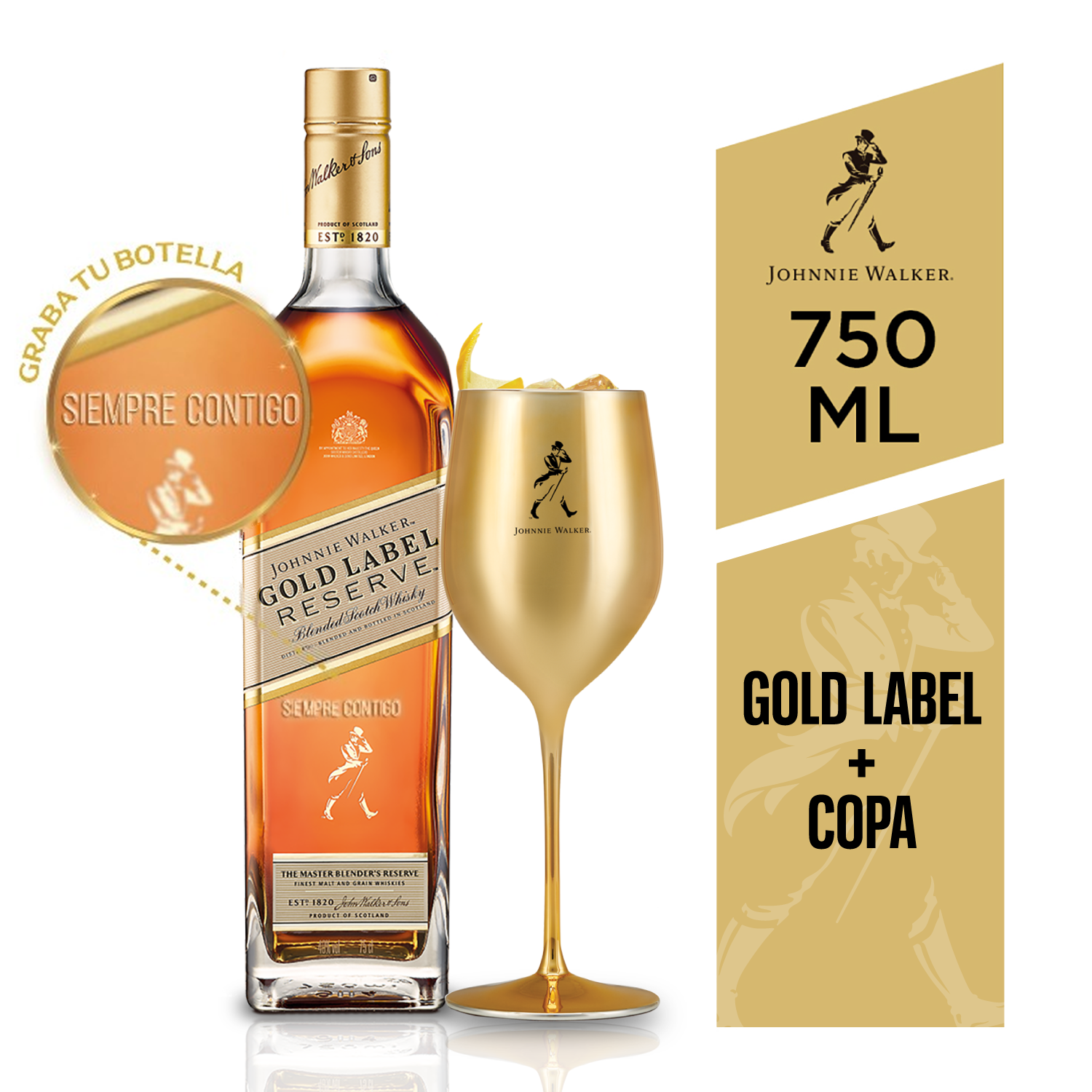 Whisky Johnnie Walker Gold Label 40º 750cc + Copa Metálica