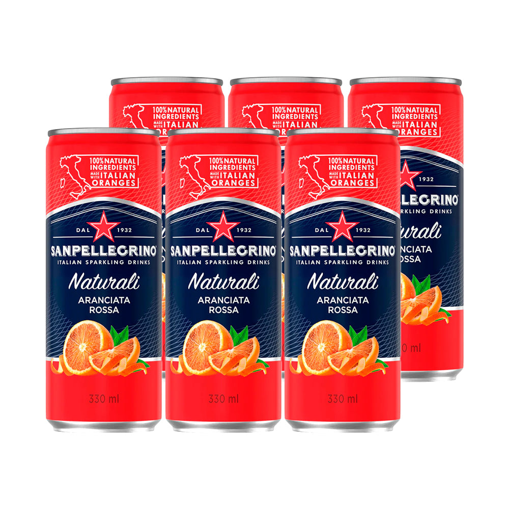6x Agua Saborizada San Pellegrino Aranciata Rossa Lata 330cc