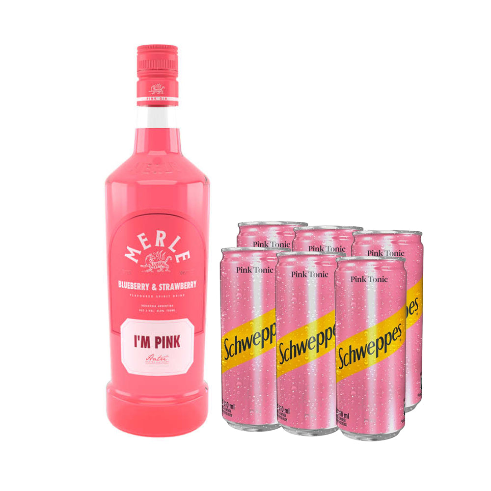 Merle Pink Gin Merle I'M Pink 37,5° 750cc + 6 Schweppes Pink Tonic 310cc - Tost