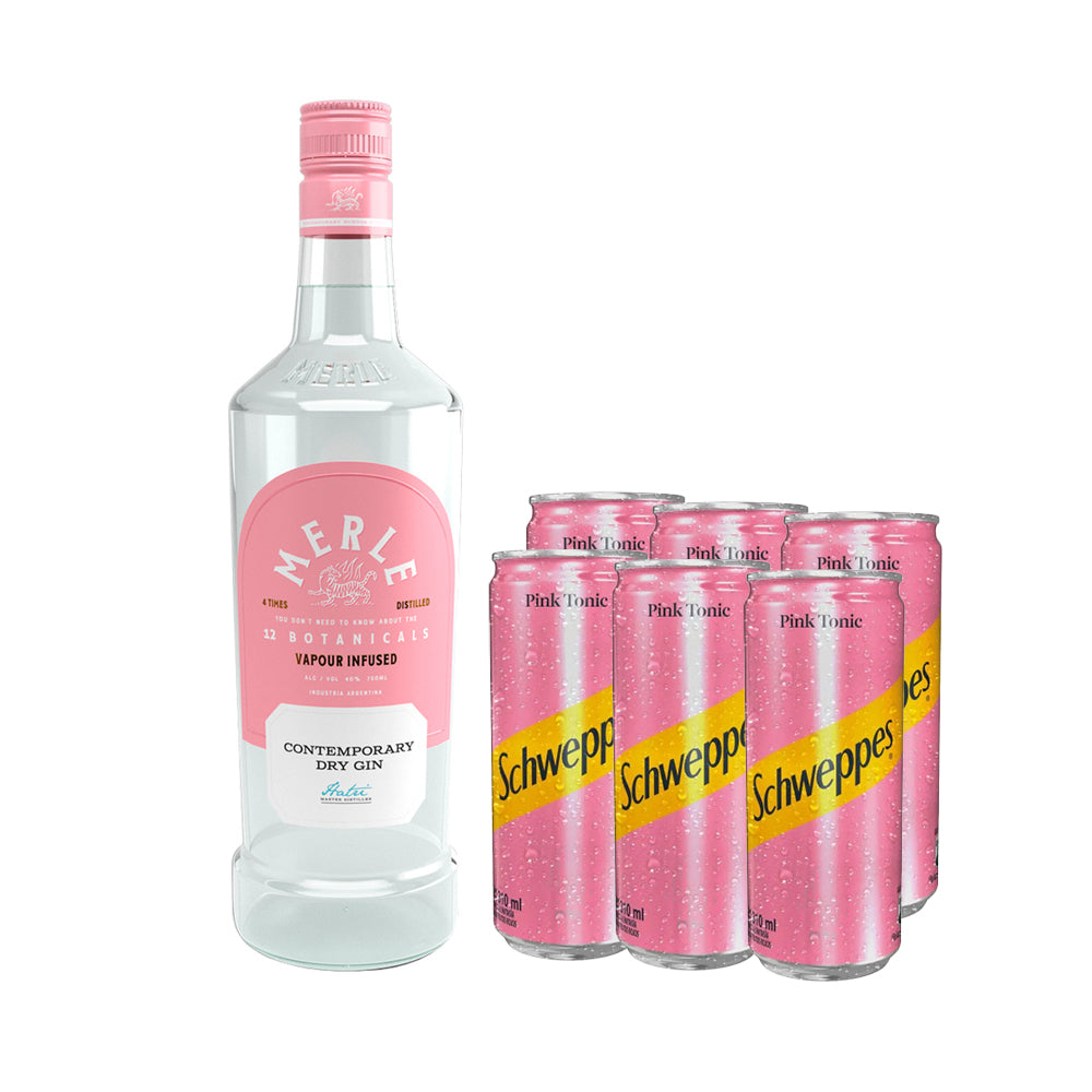 Gin Merle Contemporary Dry 40° 750cc + 6 Schweppes Pink Tonic 310cc