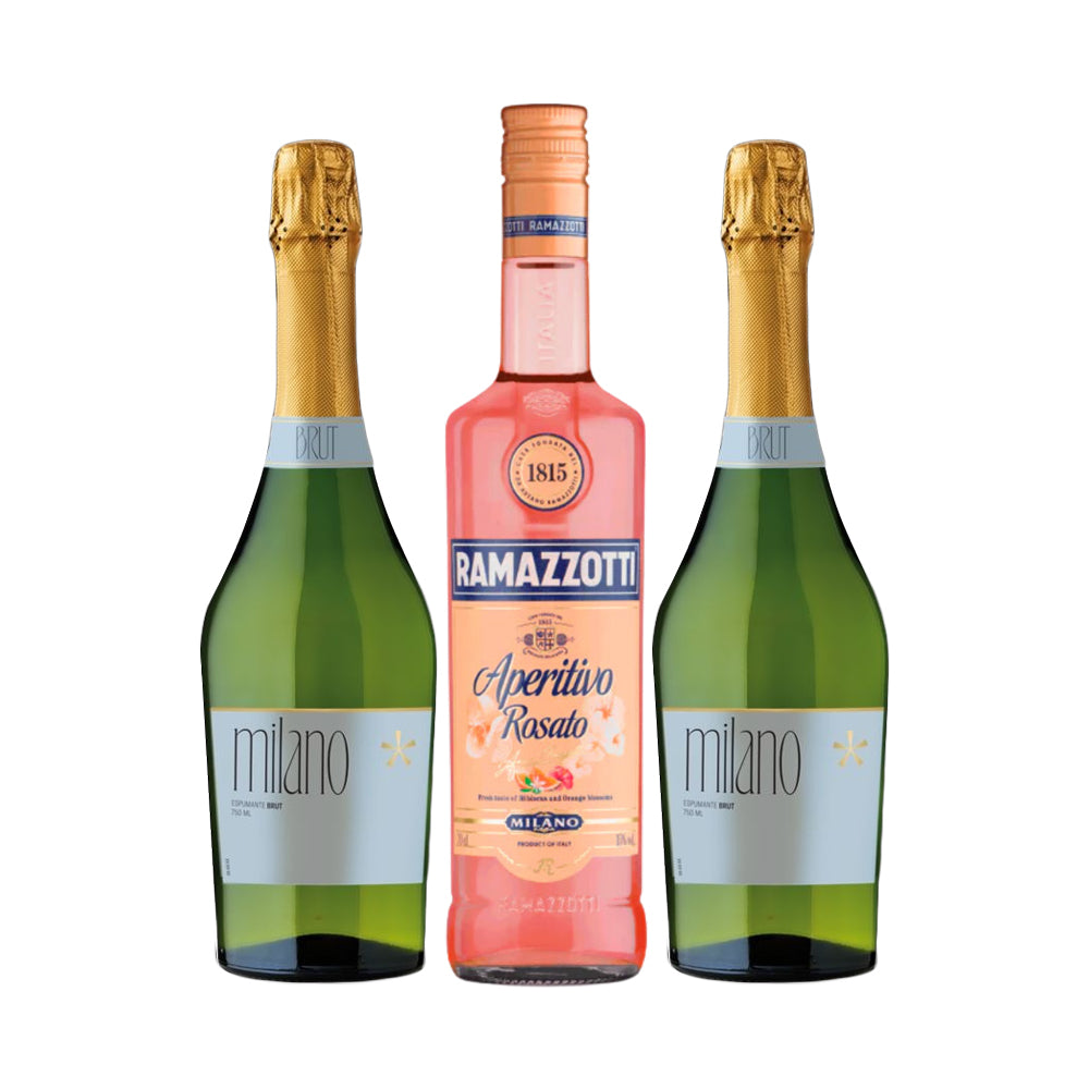 Pack Licor Aperitivo Ramazzotti Rosato 700cc + 2 Espumantes Milano Brut 750cc