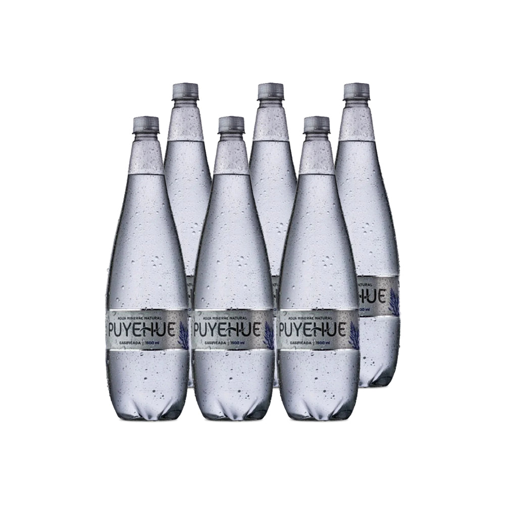 6x Agua Mineral Natural Puyehue con Gas 1500cc