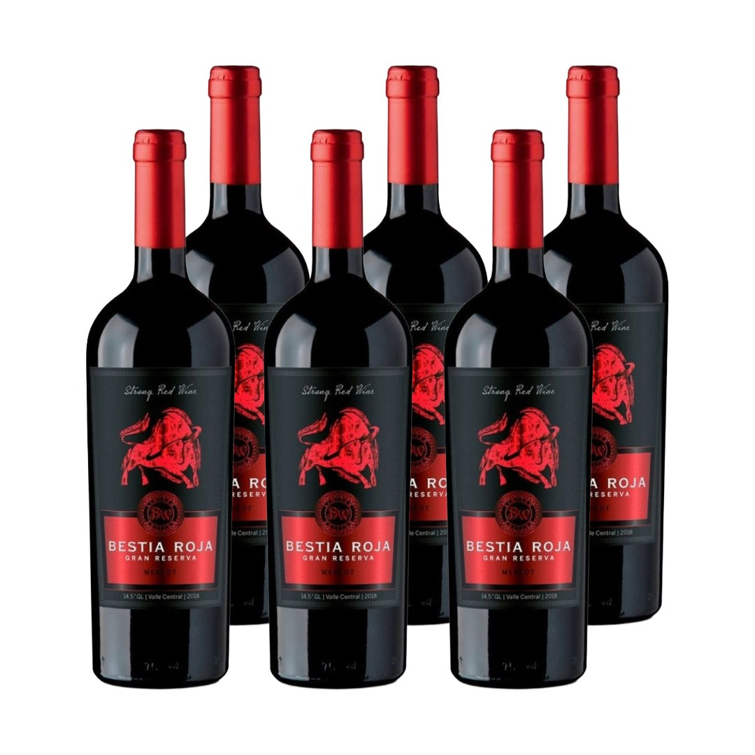 6x Vino Bestia Roja Gran Reserva Merlot 750cc