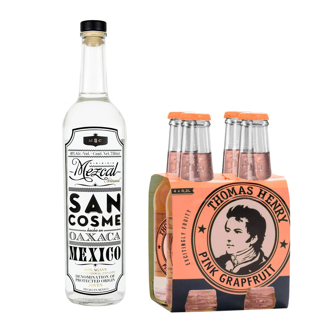 Pack Pink Paloma Mezcal Artesanal San Cosme 40º 750cc + 4 Tónica Pink Grapefruit 200cc
