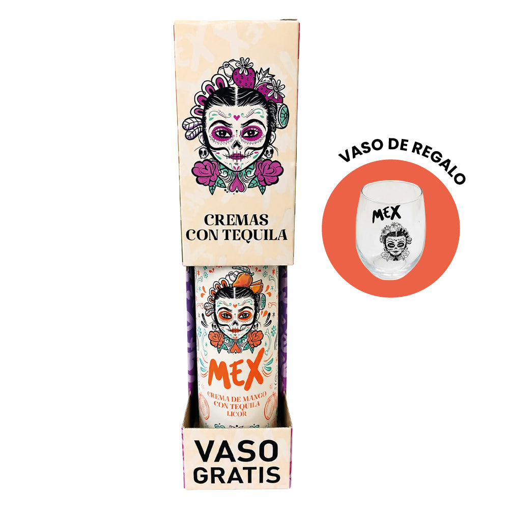 Pack Licor Mex Crema de Mango con Tequila 15° 700cc + Vaso de Regalo