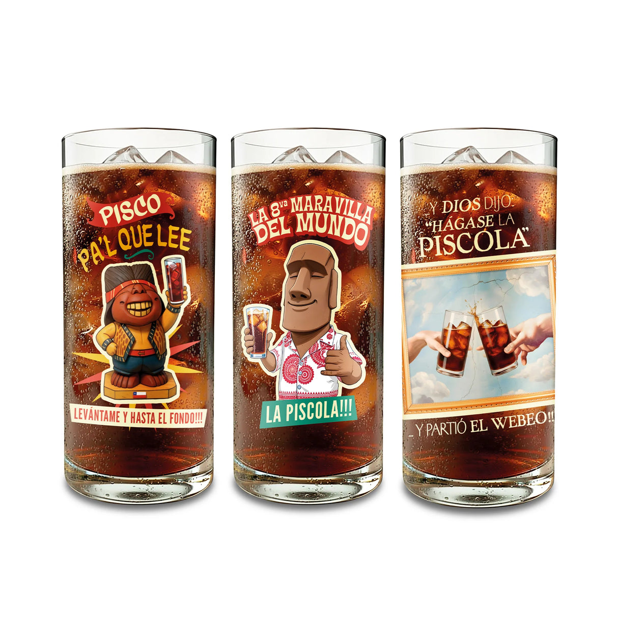 Pack de 3 Vasos Piscoleros Ilustrados 450cc