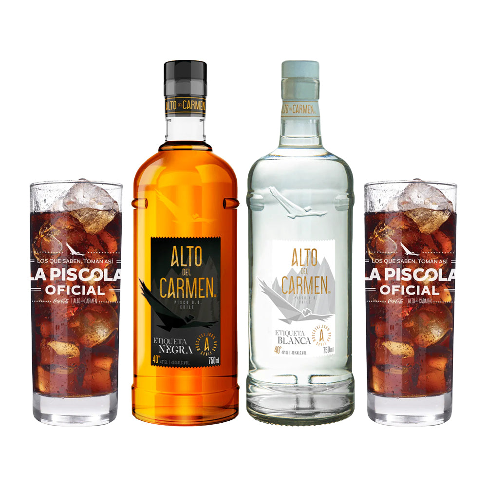 Pack Alto del Carmen Etiqueta Blanca + Etiqueta Negra + 2 Vasos Piscoleros de Regalo
