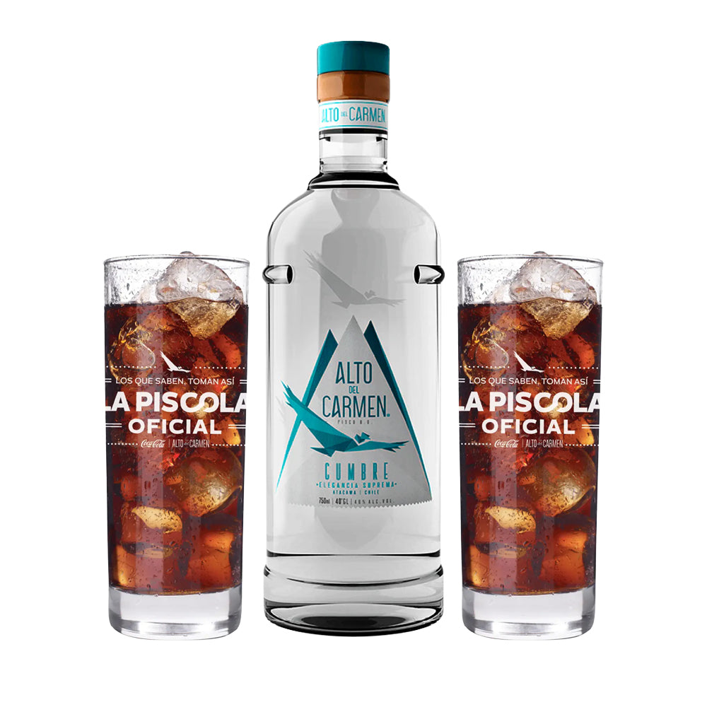 Pack Pisco Alto Del Carmen Cumbre 40° 750cc + 2 Vasos Piscoleros de Regalo