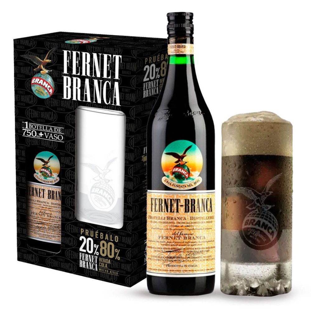 Pack Licor Fernet Branca 39° 750cc + Vaso de Regalo