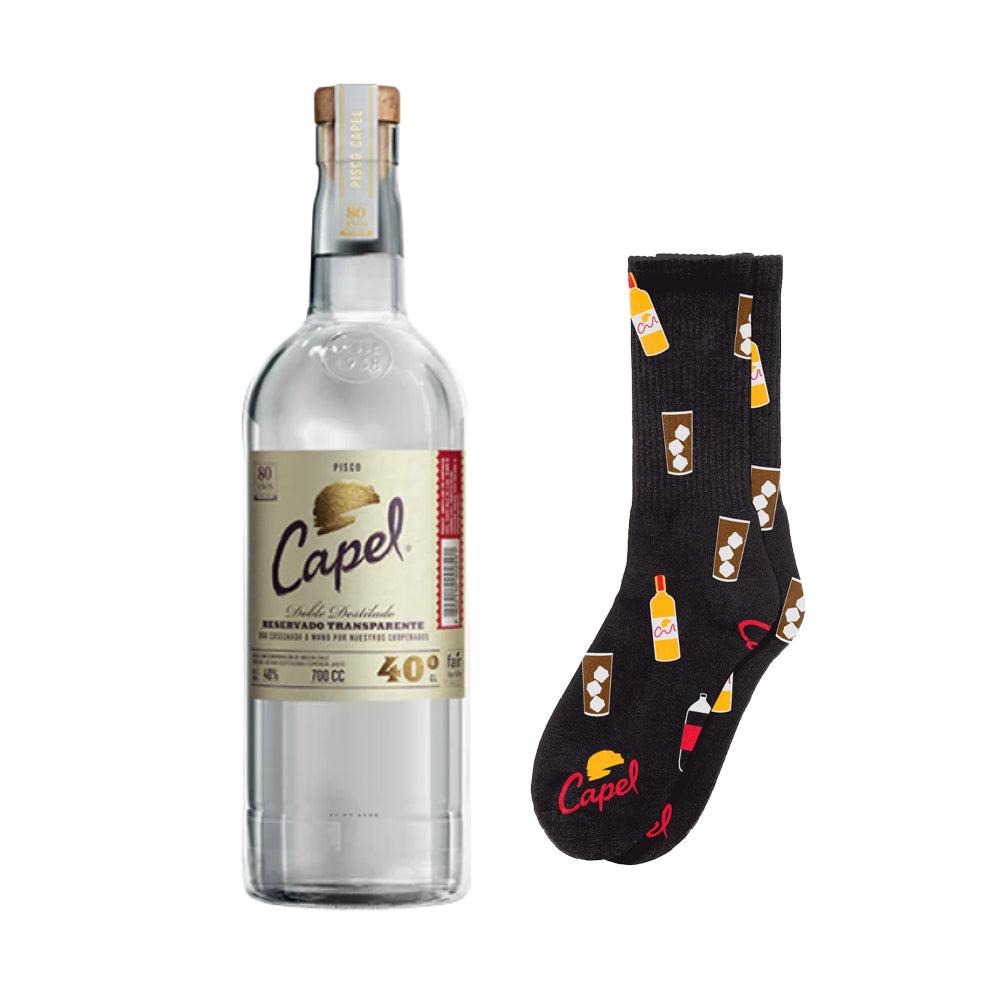 Pisco Capel Doble Destilado Blanco 40° 700cc + Par de Calcetines Capel de Regalo