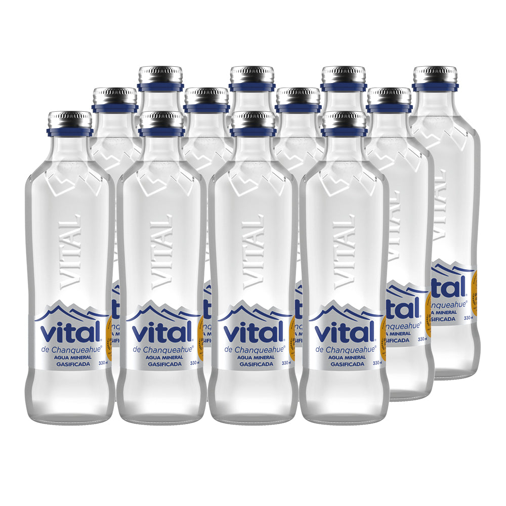 12x Agua Vital Con Gas Botella Vidrio 330cc