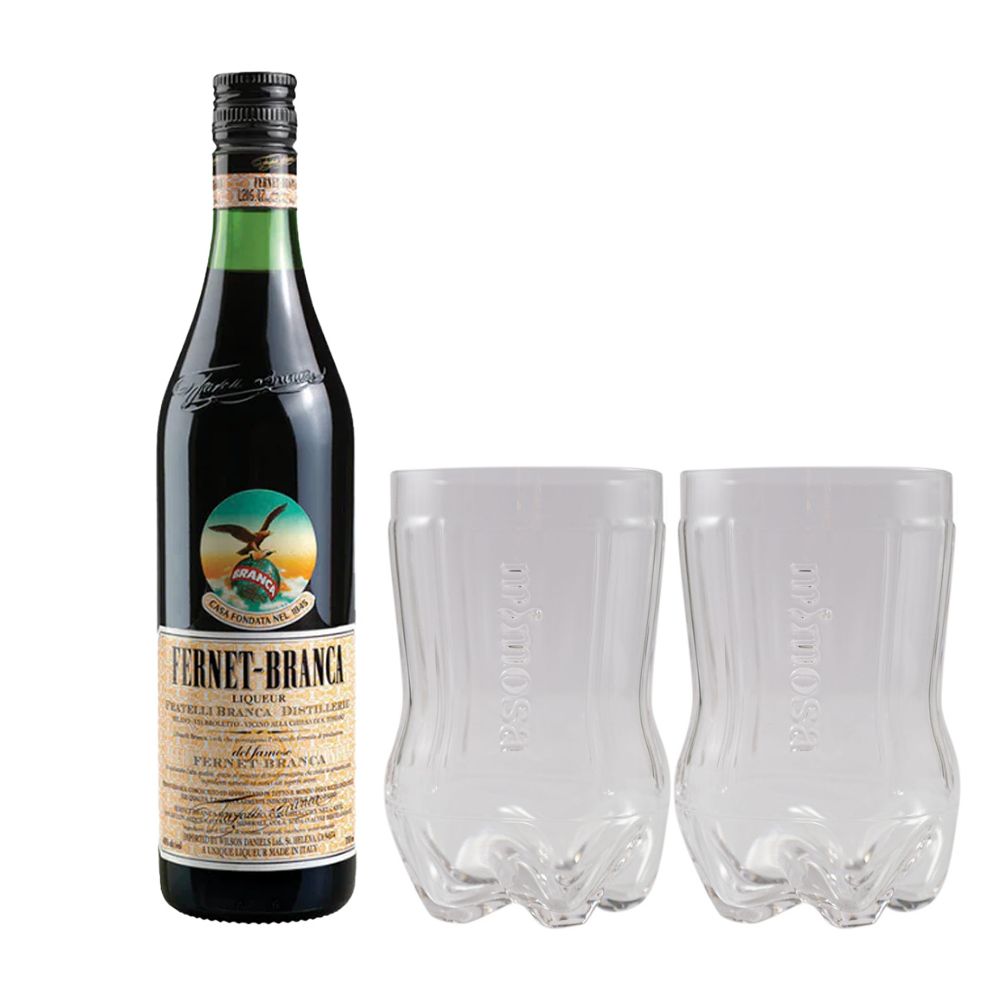Pack Licor Fernet Branca 750cc + 2 Vasos Ferneteros Mimosa 800cc