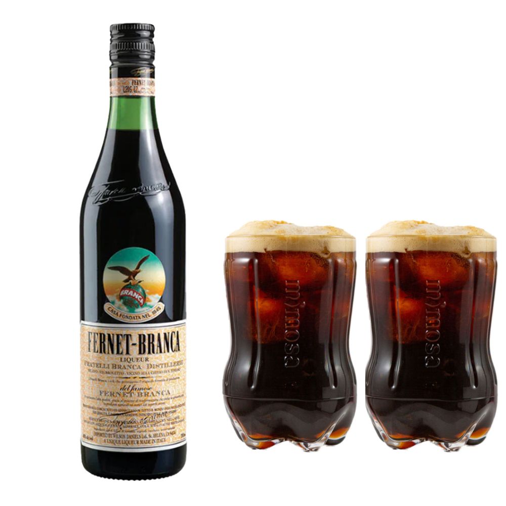 Pack Licor Fernet Branca 750cc + 2 Vasos Ferneteros Mimosa 800cc