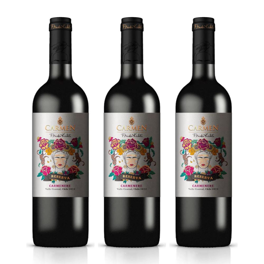 3x Vino Carmen Reserva Frida Kahlo Carmenere 13° 750cc