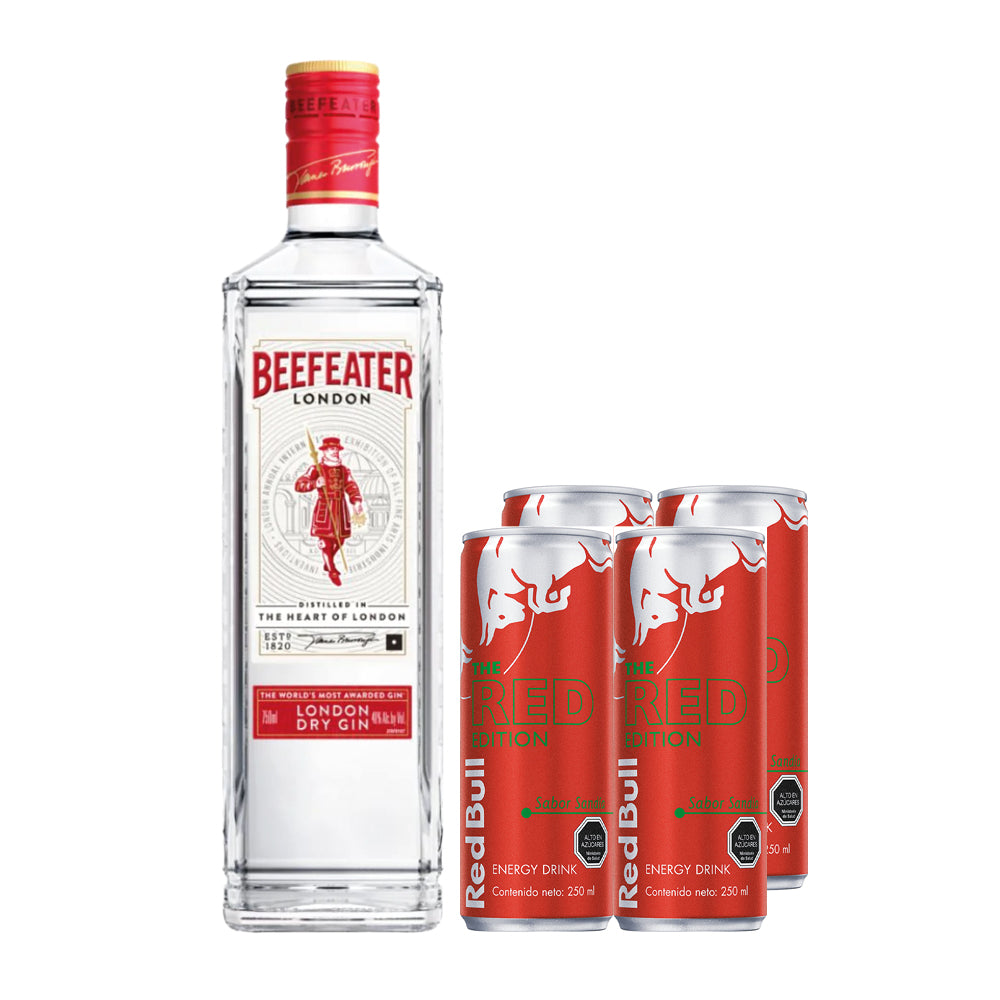 Pack Gin de Verano: Gin Beefeater London Dry 750cc + 4 Red Bull Sandía 250cc