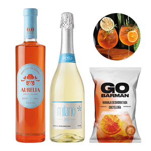 Pack Licor Sin Alcohol Aurelia Italiano 750cc + Espumante Milano Zero 750cc + Deshidratado Go Barman 32g