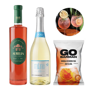 Pack Licor Sin Alcohol Aurelia Rosato 750cc + Espumante Milano Zero 750cc + Deshidratado Go Barman 32g