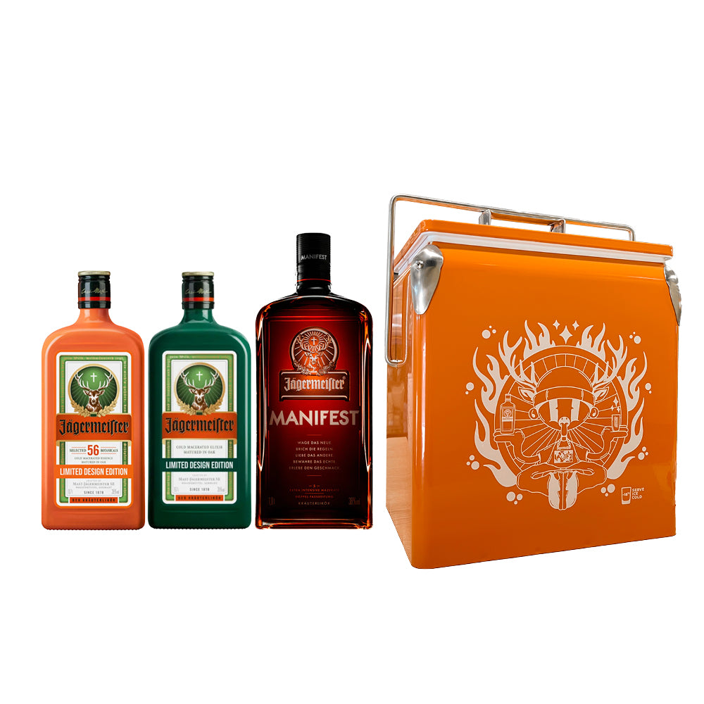 Pack 3 Jagermeister Pantone Orange - Green 700cc - Manifest 1000cc + Cooler Orange