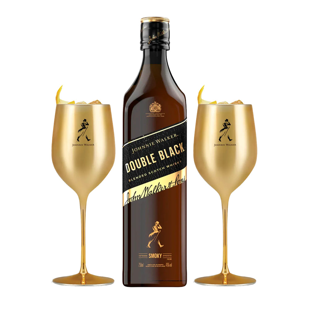Whisky Johnnie Walker Double Black Label 40º 750cc + 2 Copas Doradas de Regalo