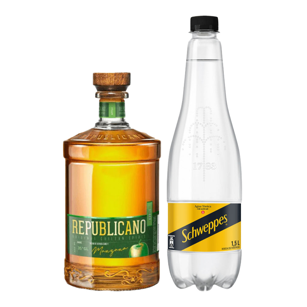 Pisco Republicano Apple 35º 750cc + Agua Tónica Schweppes 1500cc