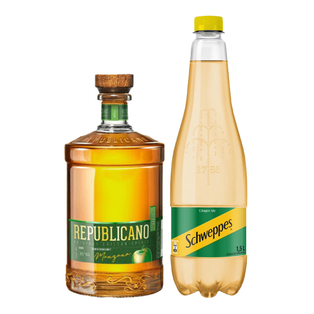 Pack Pisco Republicano Apple 750cc + Schweppes Ginger Ale 1500cc