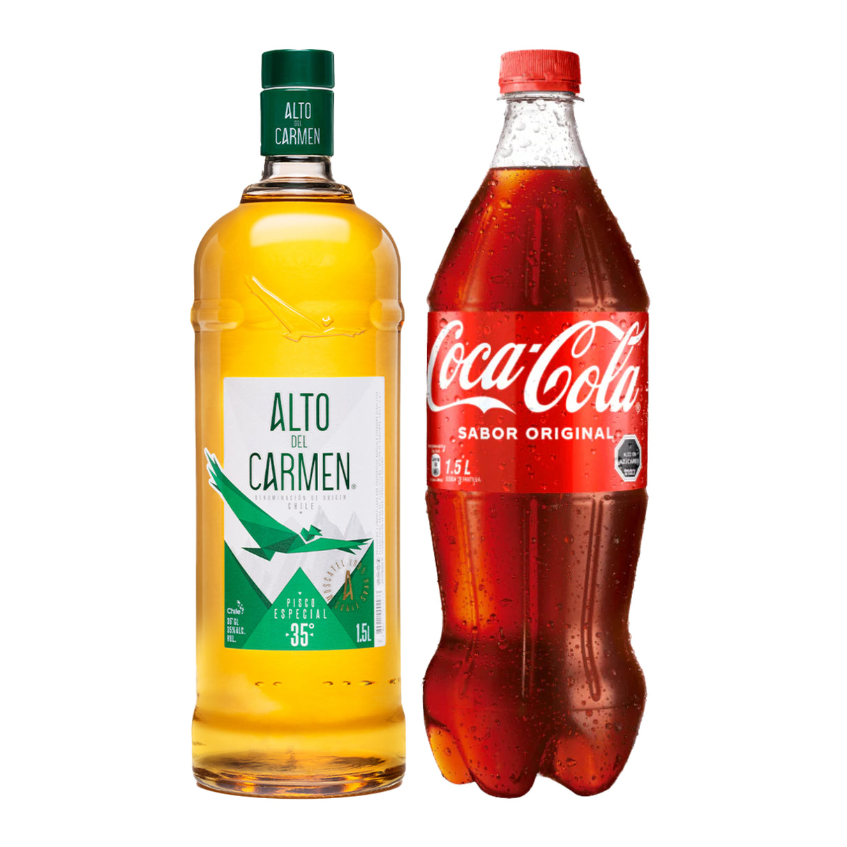 Pack Pisco Alto del Carmen 1500cc + Bebida Coca Cola 1500cc