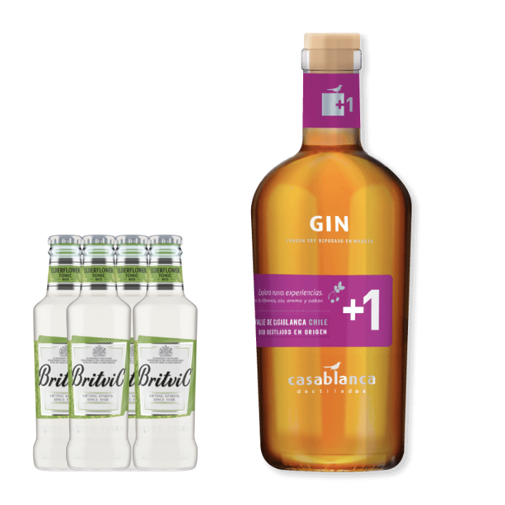 Gin Casablanca +1 44º 700cc + 4 Britvic Elderflower 200cc