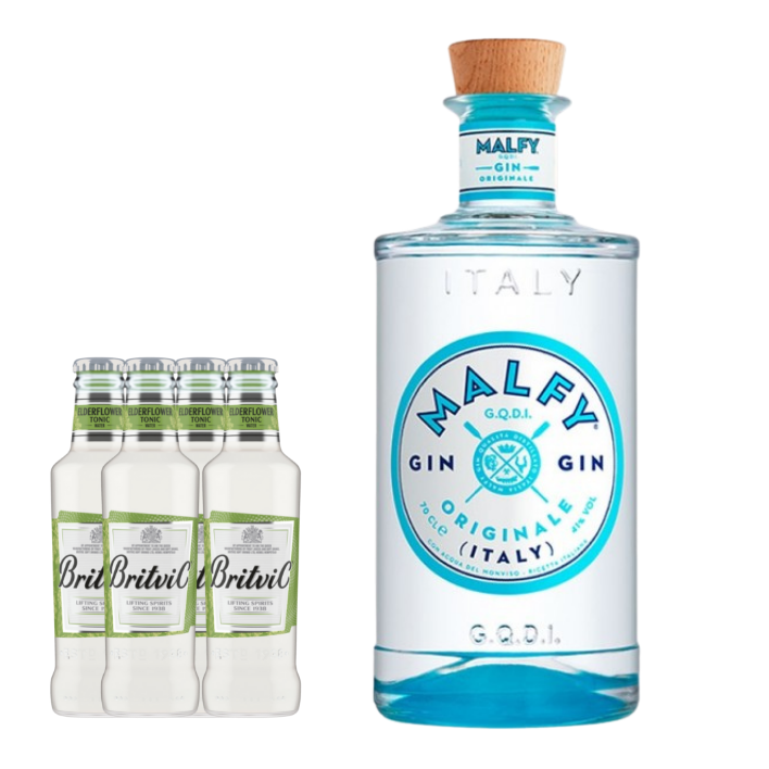 Gin Malfy Originale 41° 750cc + 4 Britvic Elderflower 200cc
