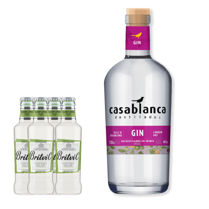 Gin Casablanca 44º 700cc + 4 Britvic Elderflower 200cc