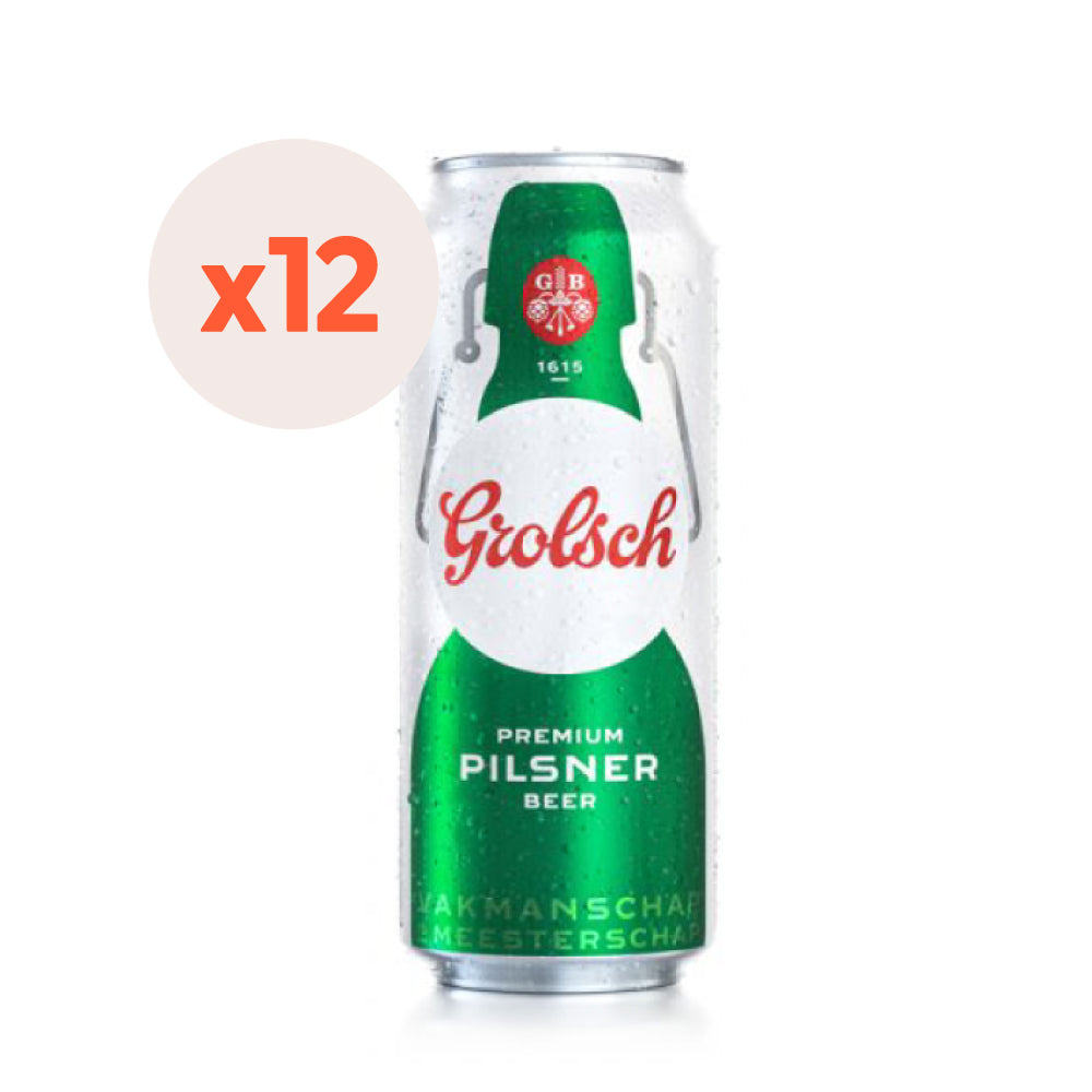 12x Cerveza Grolsch Premium Lager Lata 500cc