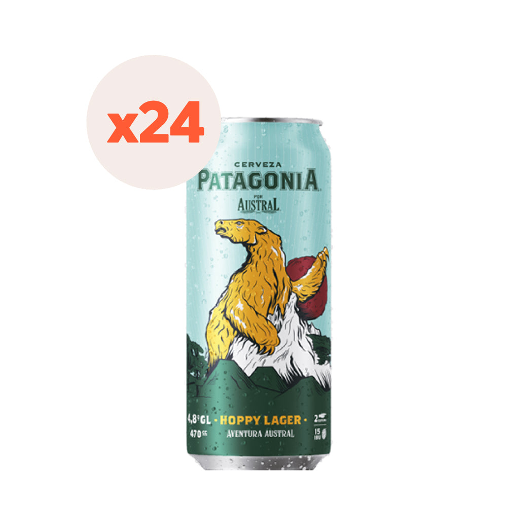 24x Cerveza Austral Patagonia Hoppy Lager Lata 470cc