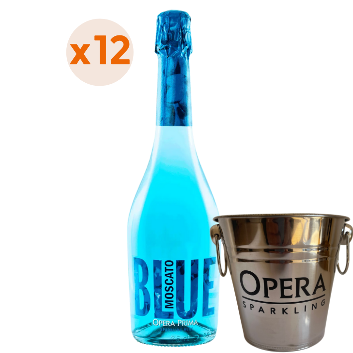 12x Espumantes Opera Blue 750cc 7º ($4.136 c/u) + Cubetera Opera