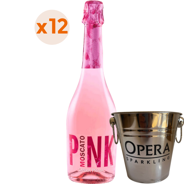 12x Espumantes Opera Pink Moscato 750cc 7º ($4.136 c/u) + Cubetera Opera