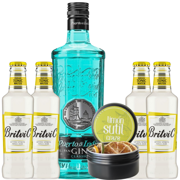 Gin Puerto de Indias Premium Classic 700cc + 4 Britvic Tonic Water + Craze Botánica