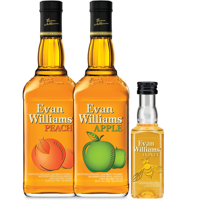 Pack Evan Williams Peach 750 cc + Evan Williams Apple 750 cc + Evan Williams Honey 50 cc