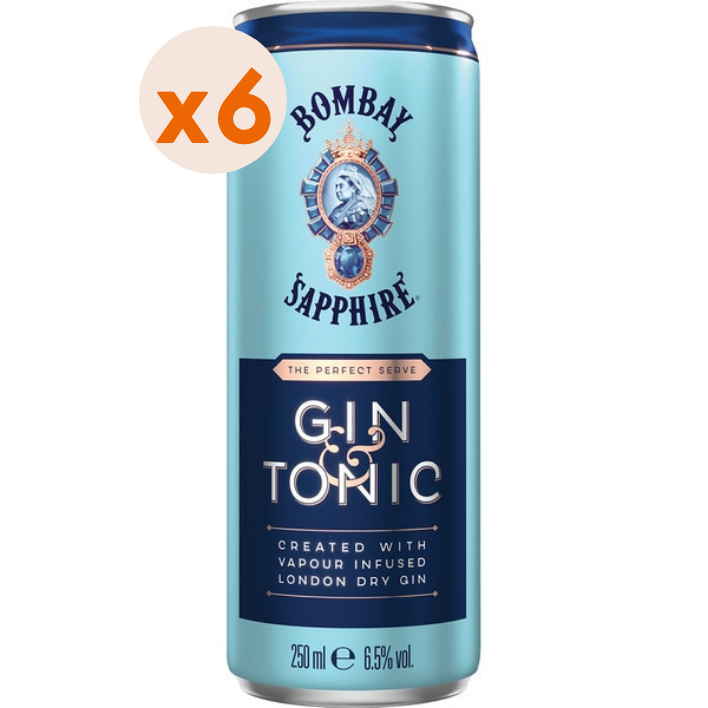 6x Bombay Sapphire Gin & Tonic Lata 250cc 6,5º