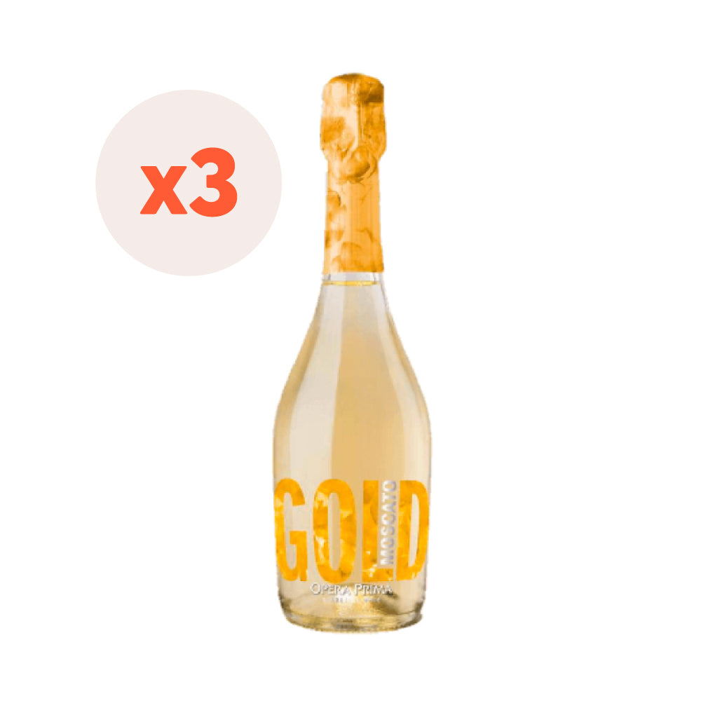 3x Espumantes Opera Prima Gold Moscato 750cc ($4.330 c/u)