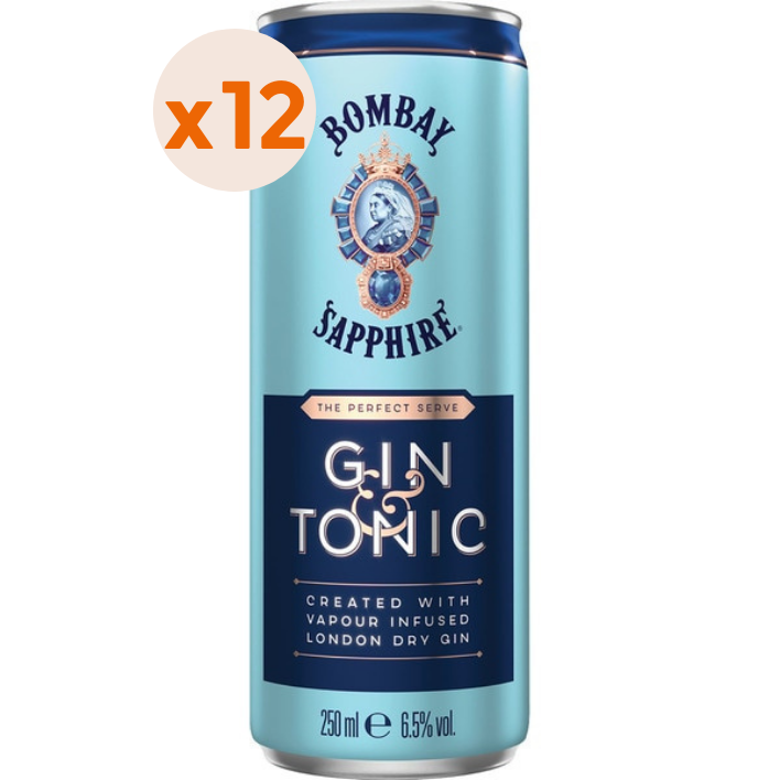 12x Bombay Sapphire Gin &amp; Tonic Lata 250cc 6,5º