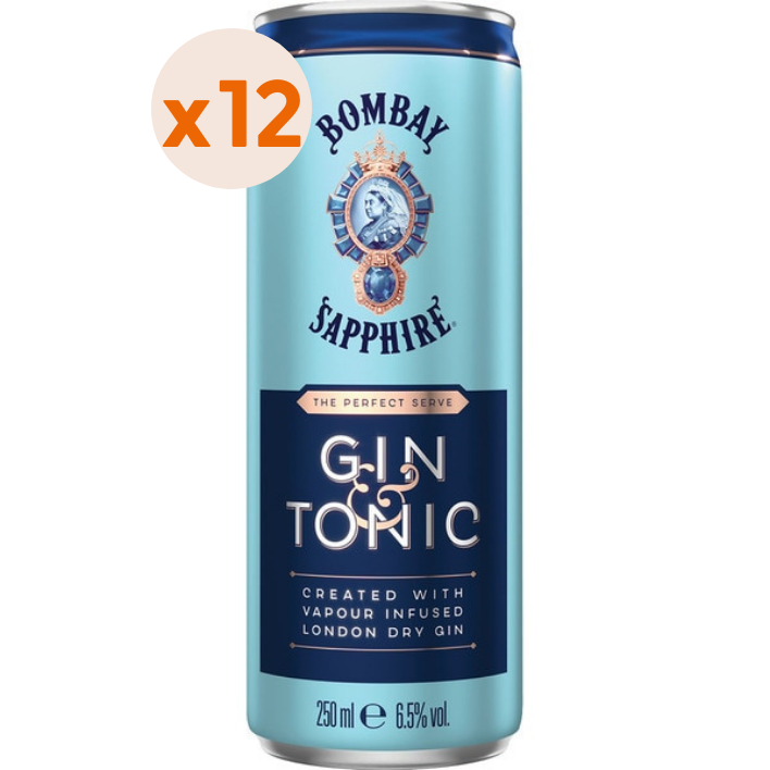 12x Bombay Sapphire Gin & Tonic Lata 250cc 6,5º