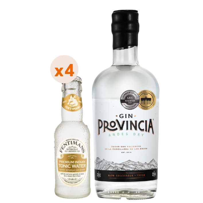 Gin Provincia Andes Dry 700cc 43° + 4 Agua Tónica Fentimans