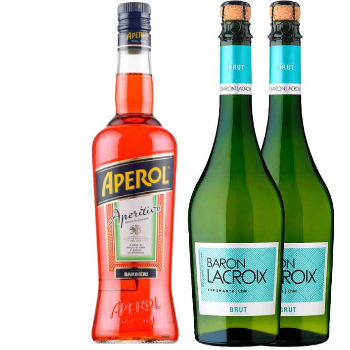 Pack Licor aperitivo Aperol 700cc + 2 Espumantes Baron Lacroix Brut 750cc