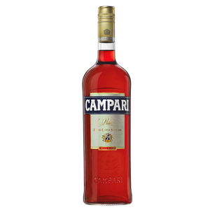 Botella Licor Bitter Campari 750cc, color rojo característico