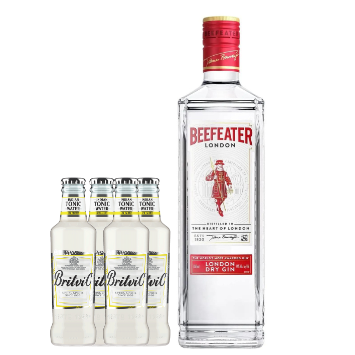 Gin Beefeater 750cc + 4 Aguas Tónica Britvic Low Calorie 200cc