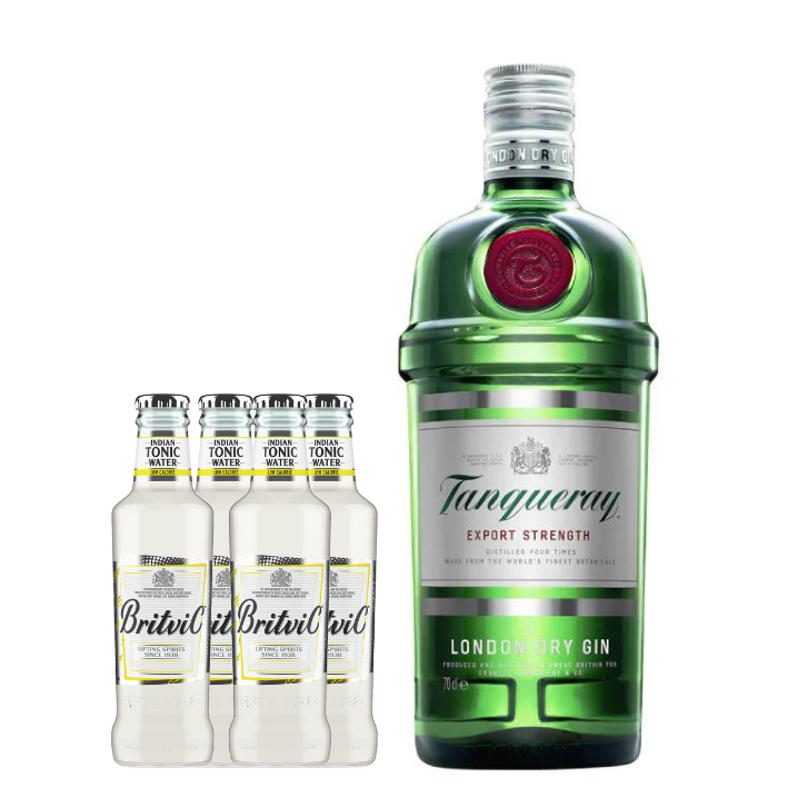 Gin Tanqueray London Dry 700cc + 4 Agua Tónica Britvic Low Calorie 200cc