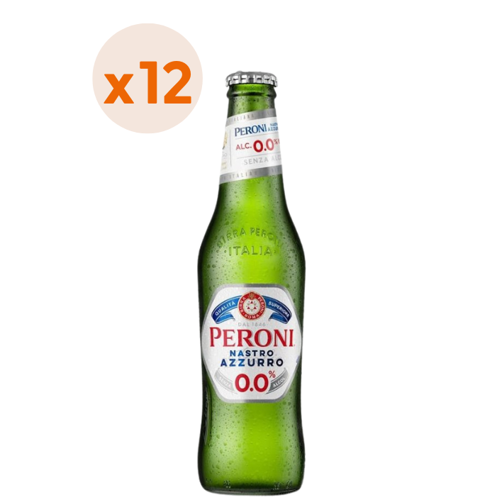 12x Cervezas Peroni Nastro Azzurro Sin Alcohol Botellín 330cc