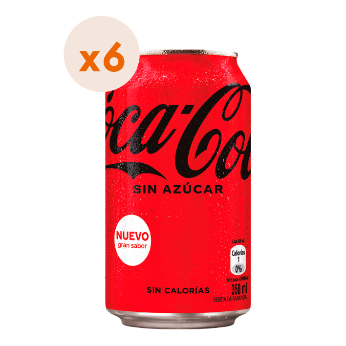 Pack 6x Bebida Coca Cola Zero Lata 350cc