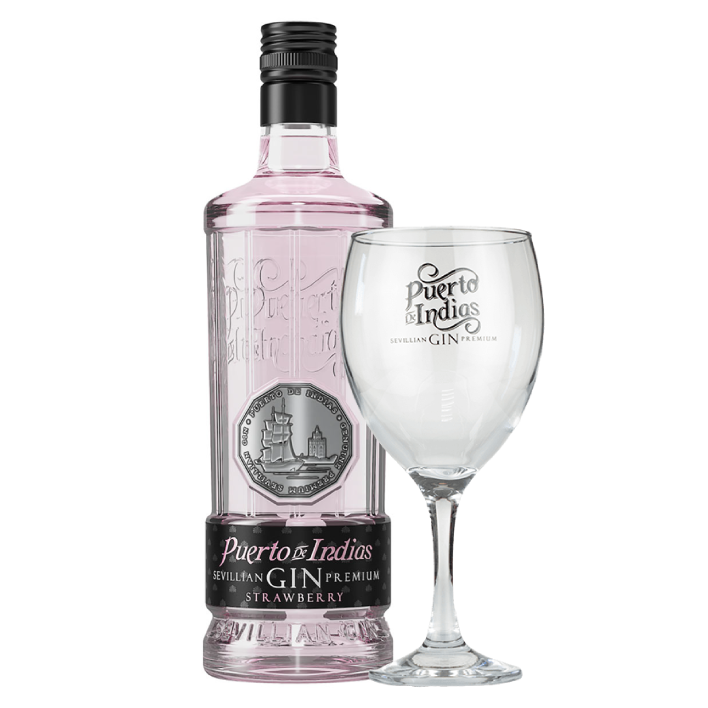 Gin Puerto de Indias Premium Strawberry 700cc + Copa